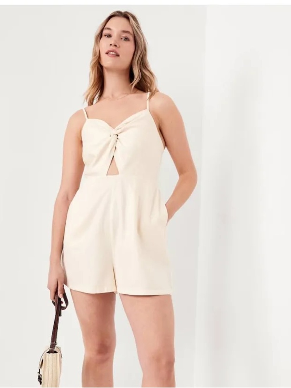 Old Navy Cream Tie-Front Romper